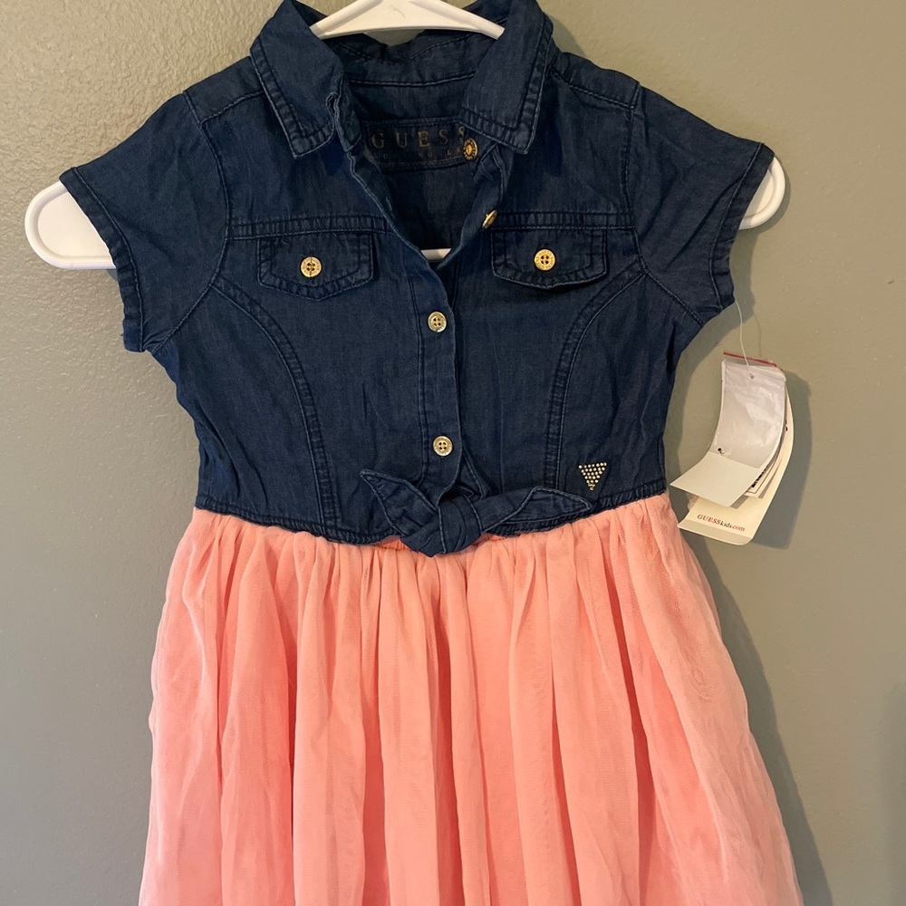 Little girls guess dress peach and blue